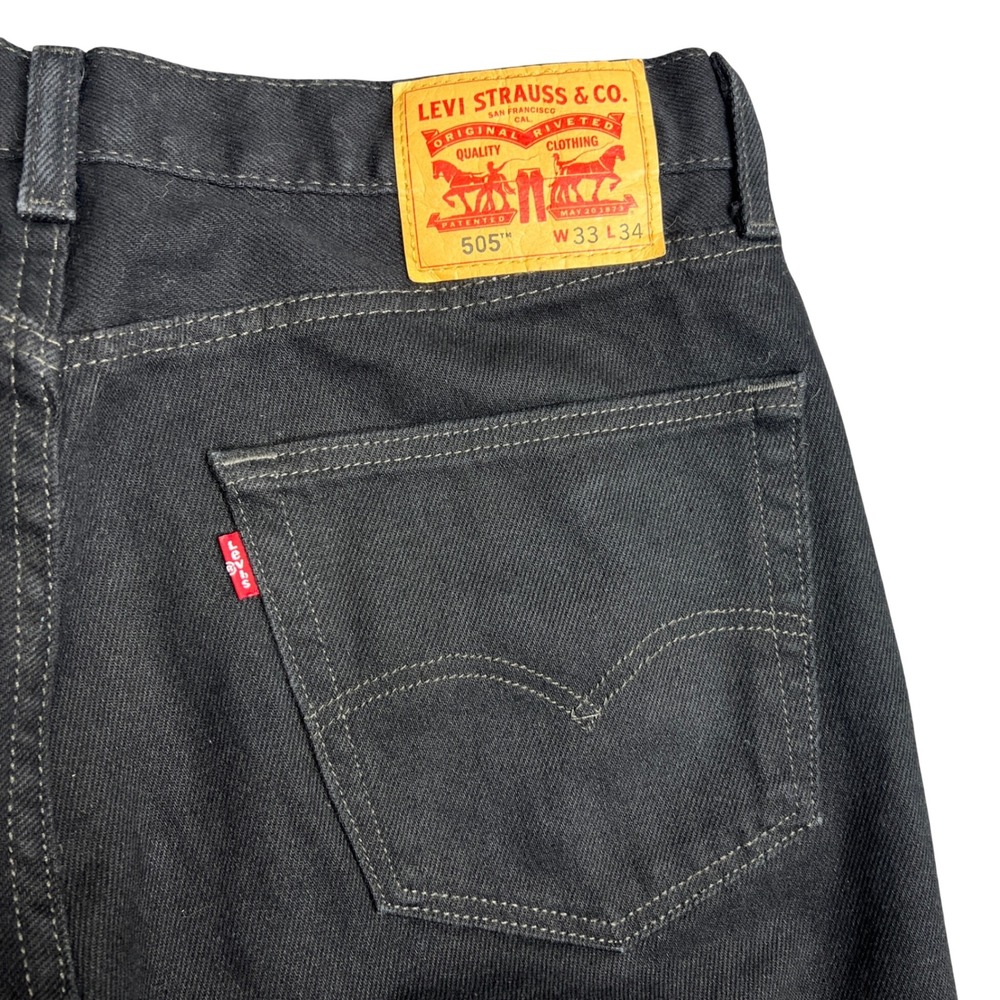 Levis 505 Regular‎ Fit Straight Leg Black Denim Jeans Mens 33x34